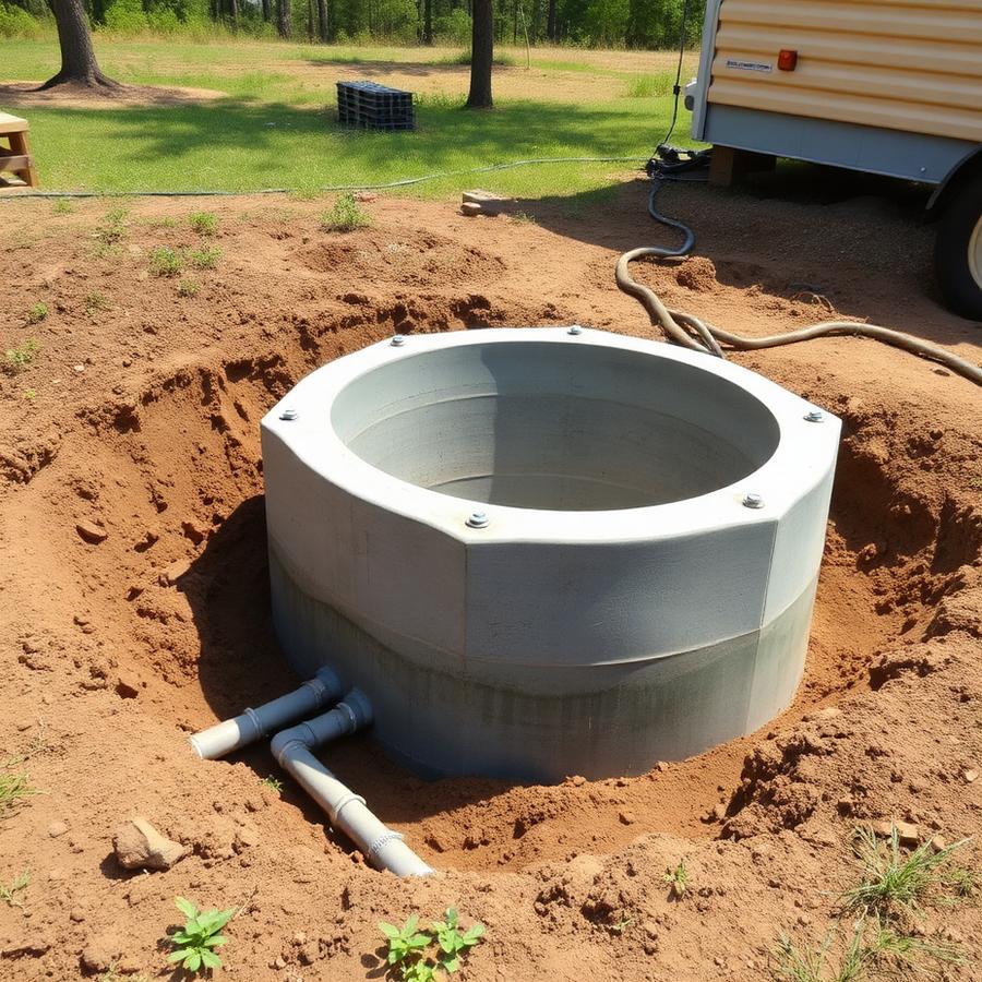 Newly installed concrete septic tank